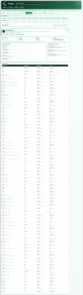 Weboptimierte Ansicht: cachly Whole-Site Proof cachly Website-Analyse mit vollständigem Seitenstatus und geprüften URLs.