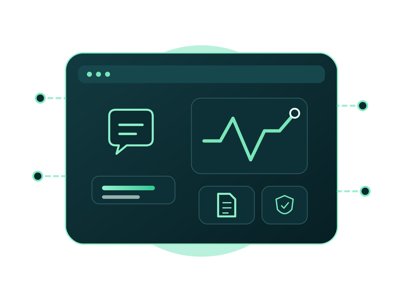 Textfreie cachly-Systemgrafik mit Support-Cockpit, Diagnose, Dokumentation und Schutz.